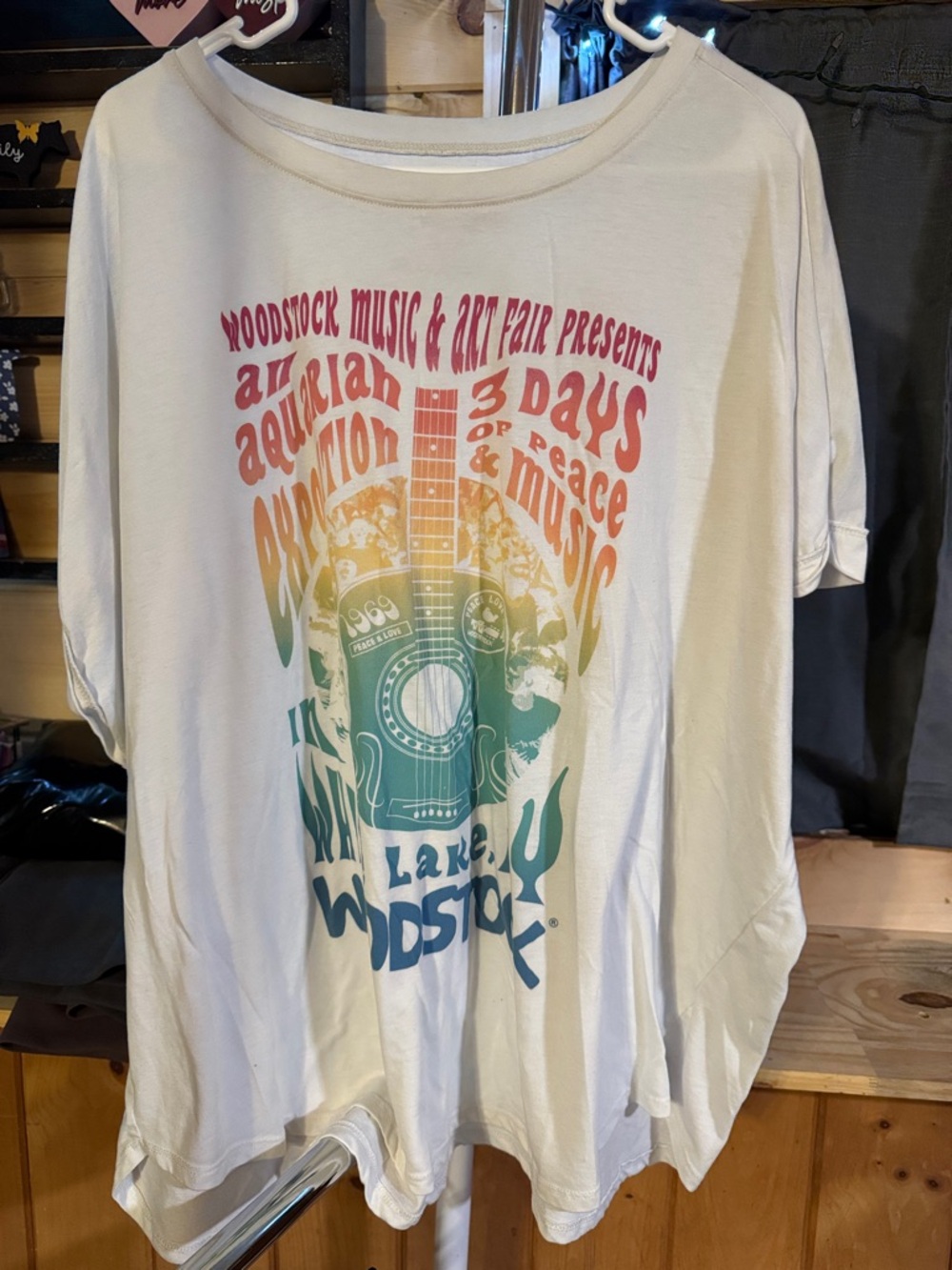 Terra & Sky White Woodstock Graphic Short Sleeve Tee with Rainbow Print